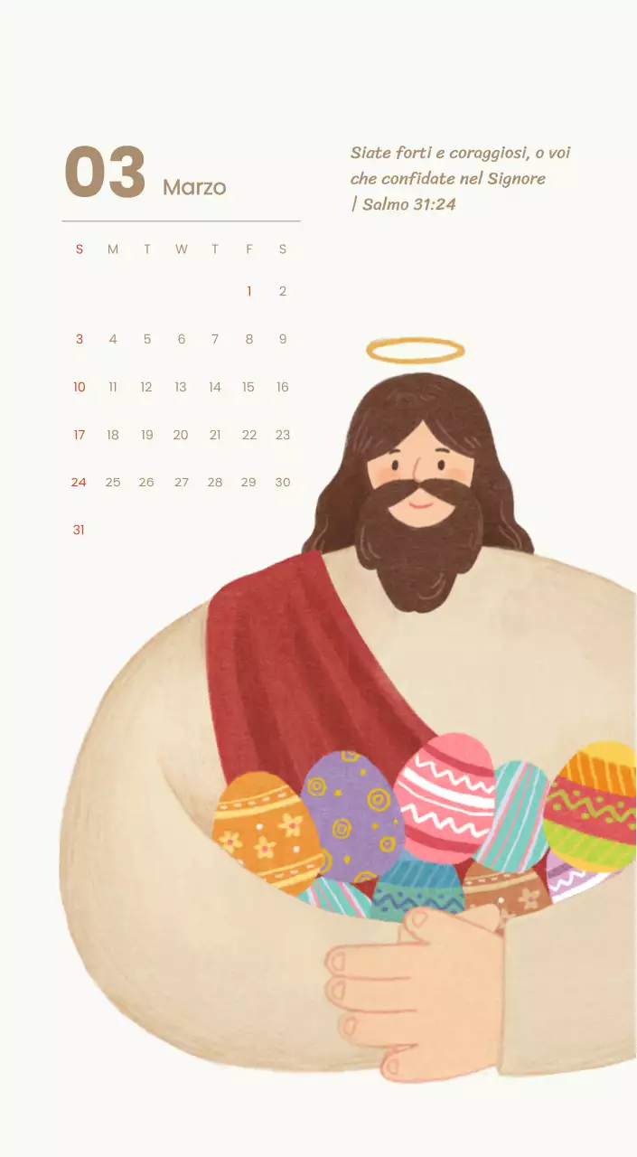 Un calendario devozionale con illustrazioni accoglienti e versetti della Bibbia su uno sfondo blu chiaro