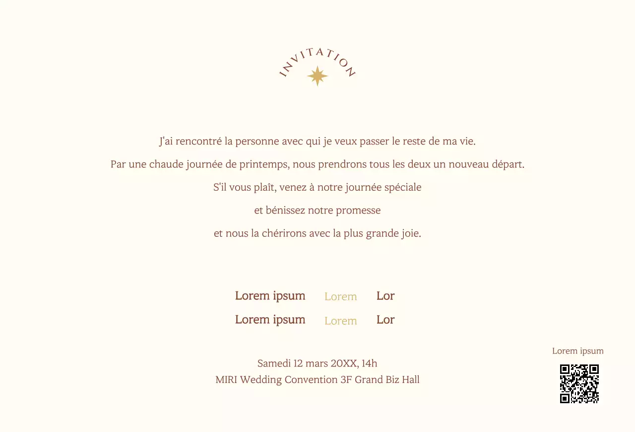 Une invitation de mariage au concept sentimental avec une étoile jaune clair et une illustration de ligne