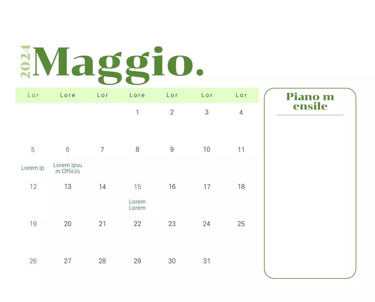 Calendario con illustrazioni giovanili su sfondo giallo e verde