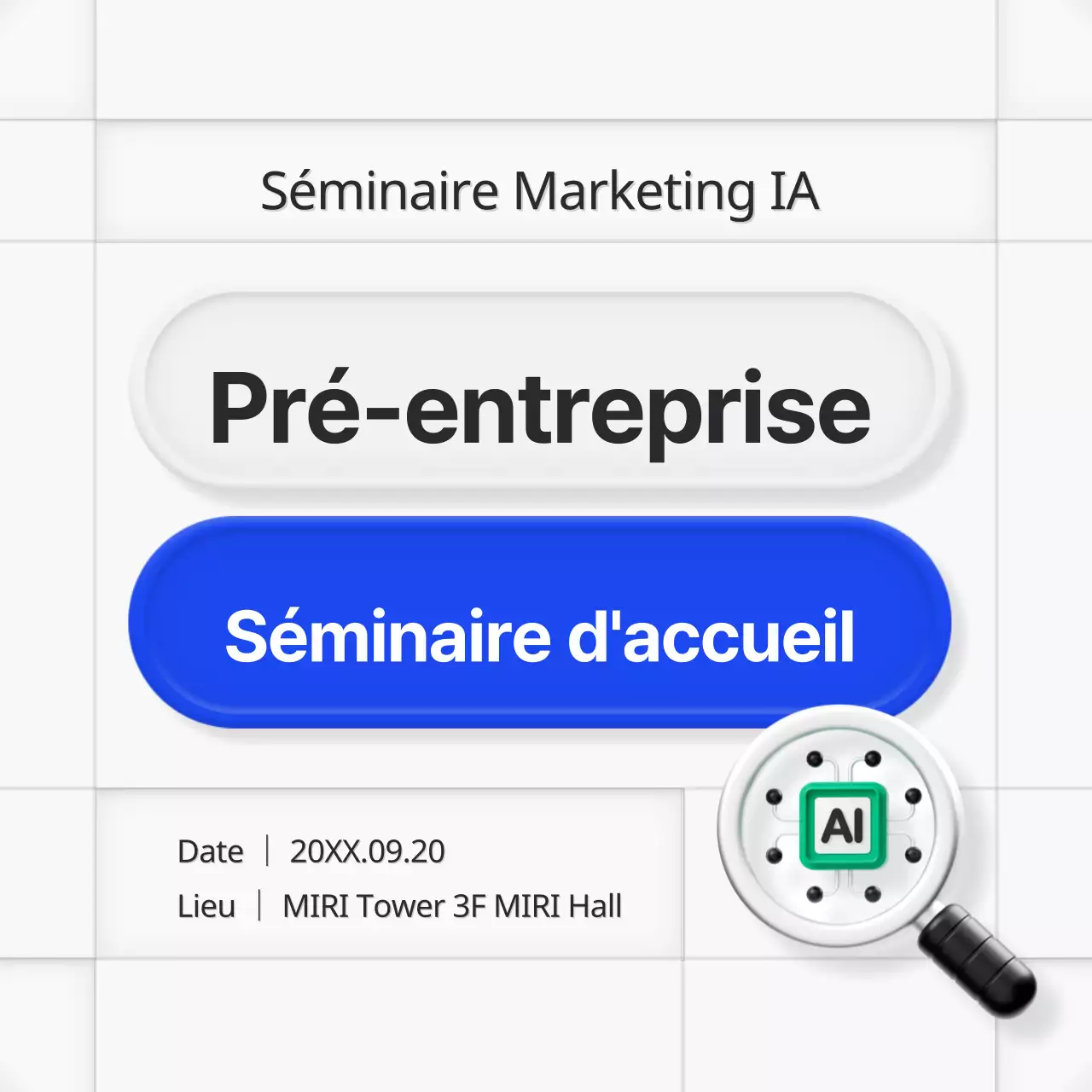 Annonce de séminaire dans un style 3D minimaliste en bleu et gris