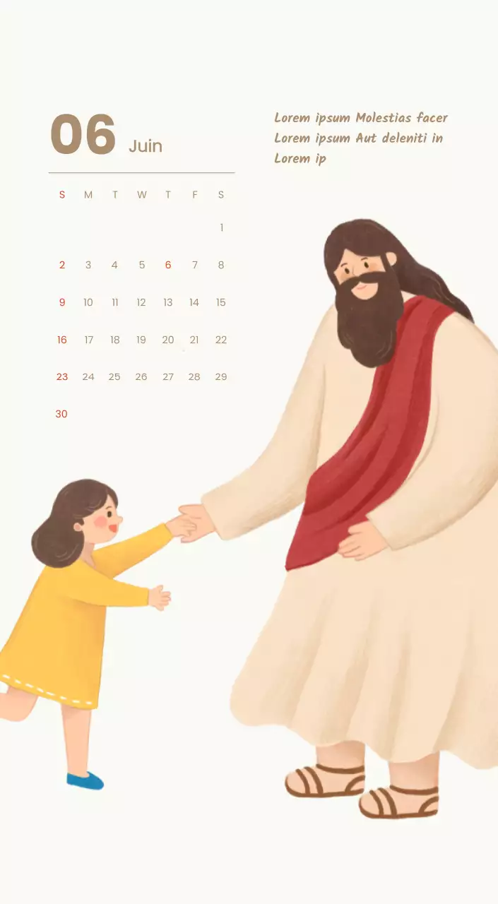 Un calendrier dévotionnel avec des illustrations douces et des versets bibliques sur un fond bleu clair.