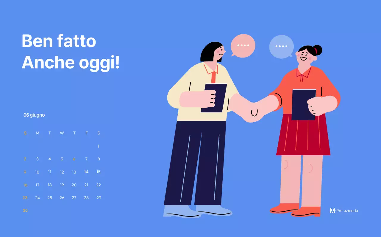 Calendario motivazionale con illustrazioni energetiche e citazioni positive su sfondo azzurro