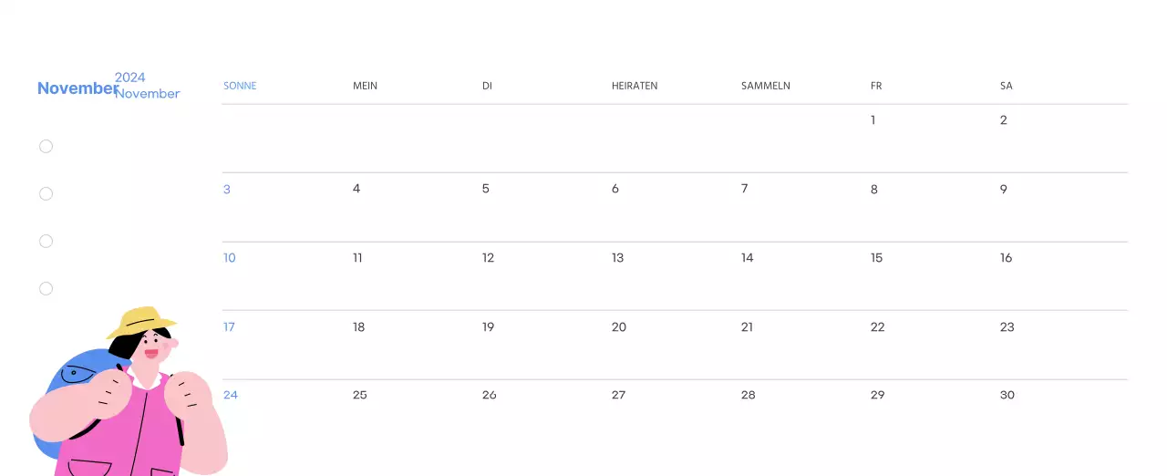 Motivationskalender mit energiegeladenen Illustrationen und positiven Zitaten auf hellblauem Hintergrund