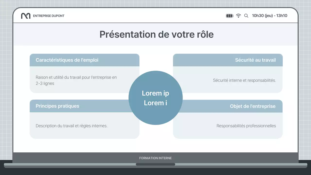 Présentation simple de formation interne en bleu clair et gris