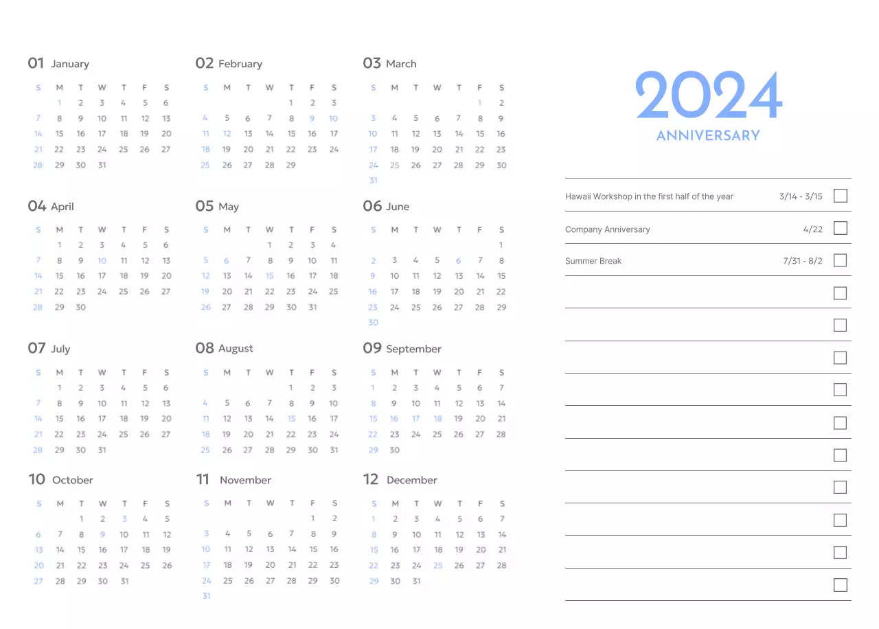 Goal Tracker calendar with a splash of blue