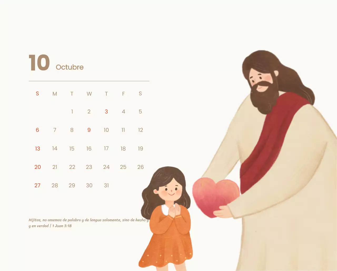 Un calendario devocional con acogedoras ilustraciones y versículos bíblicos sobre fondo azul claro