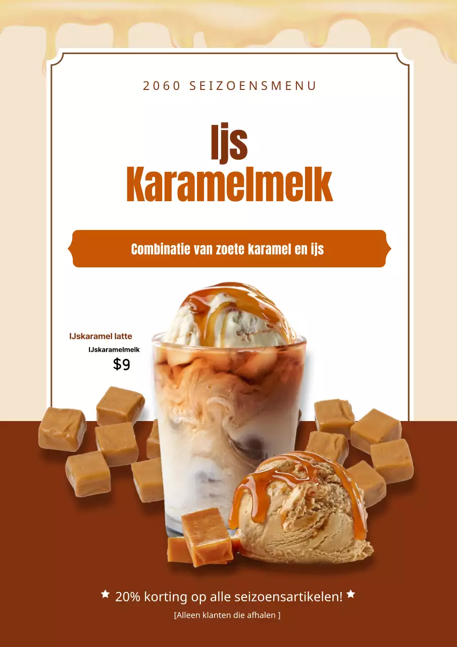 Een bruine, basis karamel latte promoten