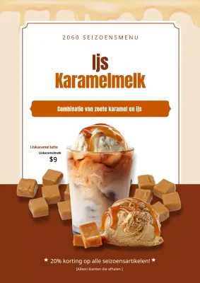 Een bruine, basis karamel latte promoten