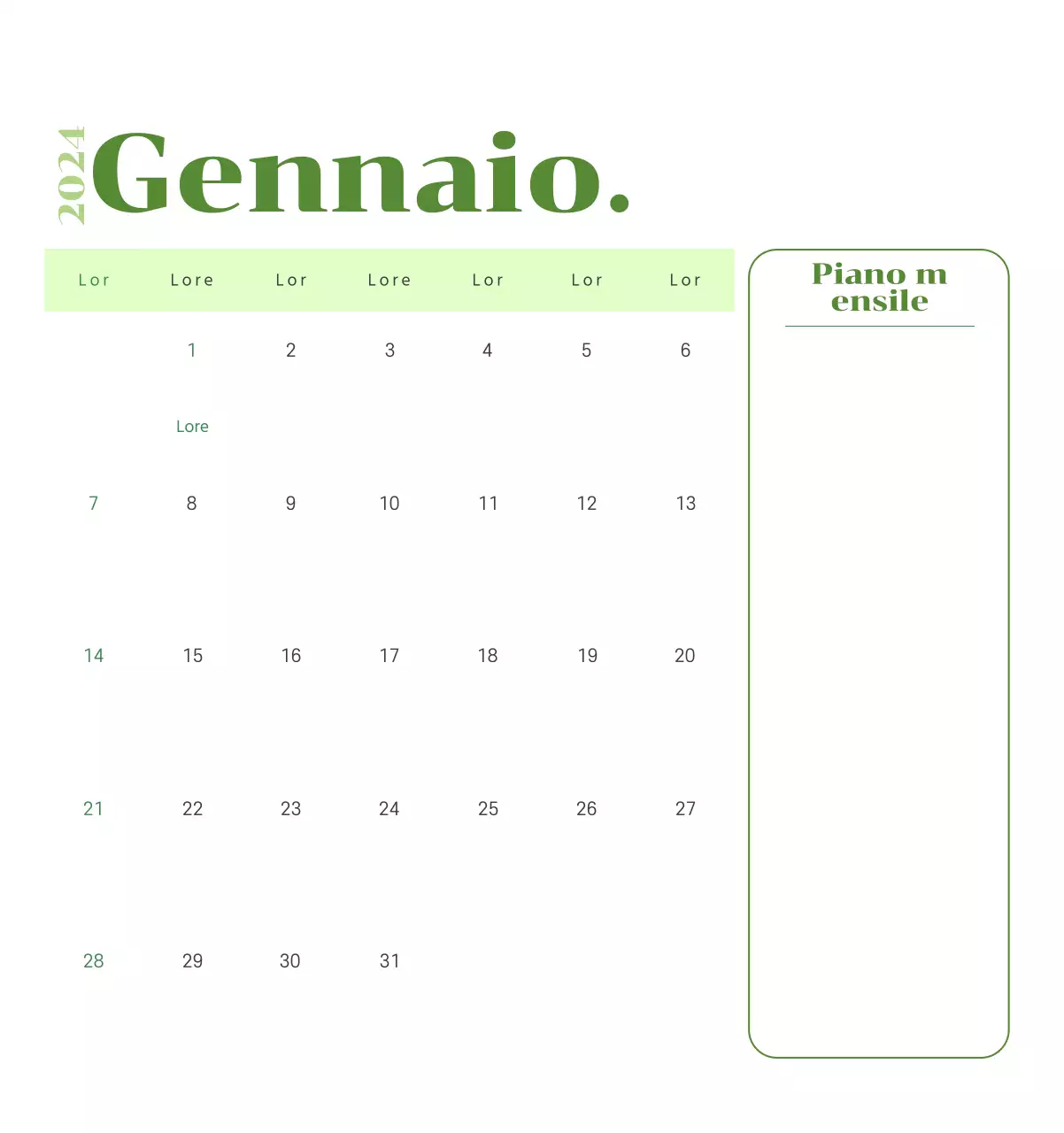 Calendario con illustrazioni giovanili su sfondo giallo e verde