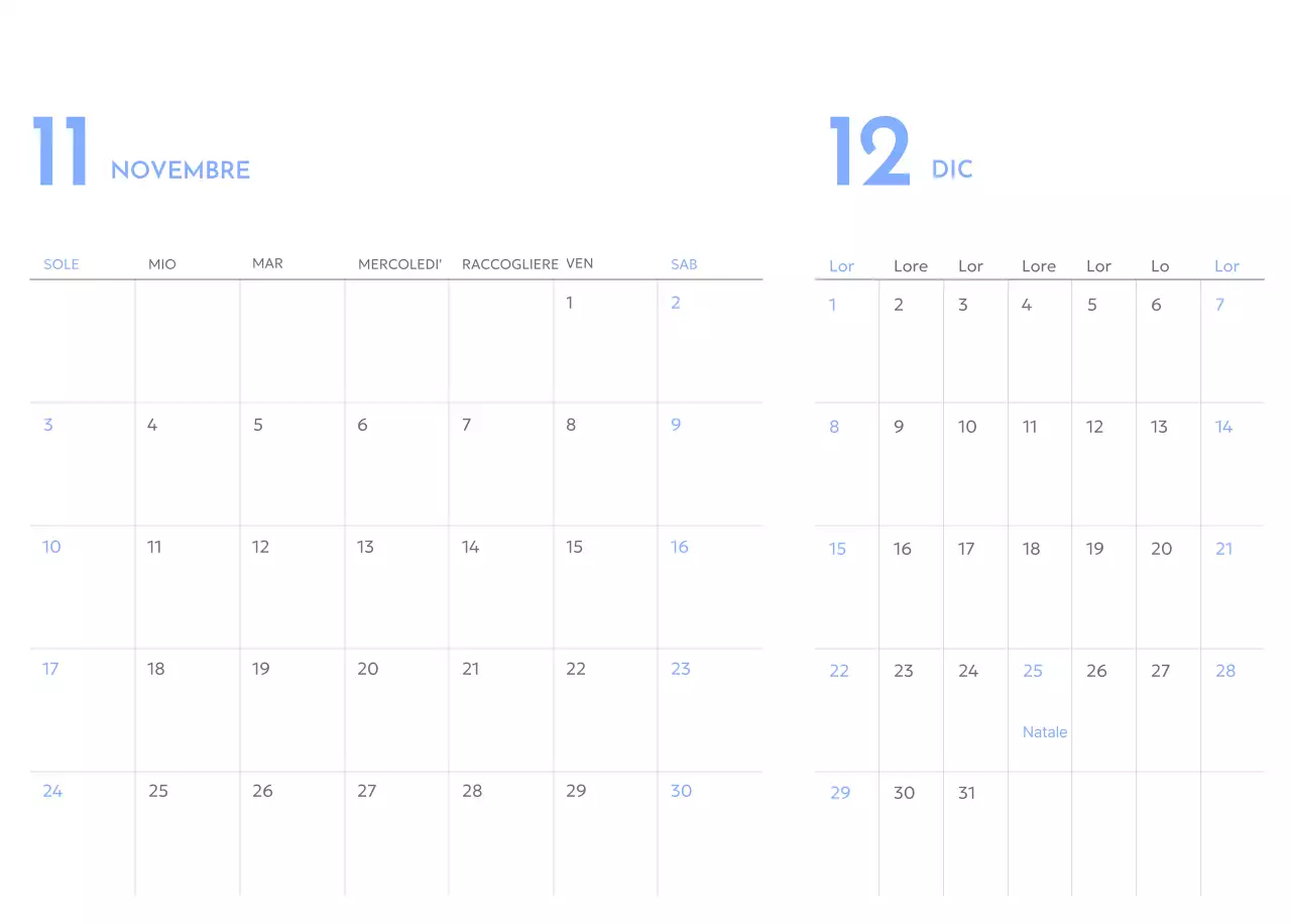 Calendario con tracker degli obiettivi con accenti blu