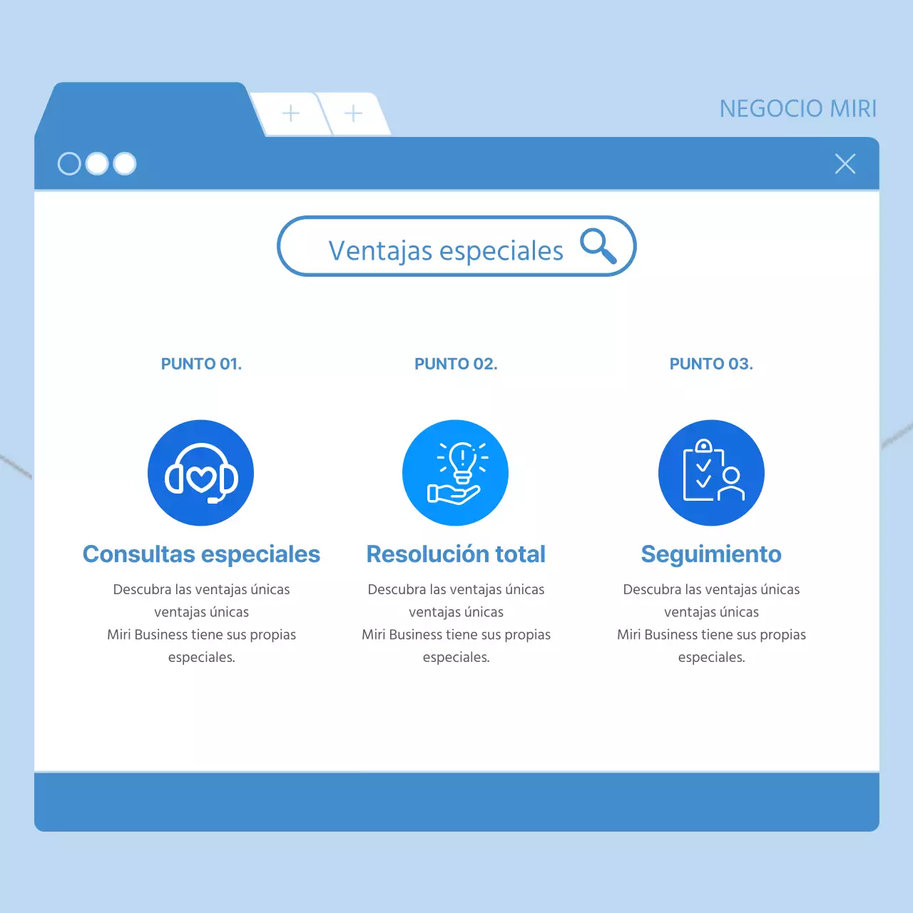 Promoción corporativa moderna en azul y blanco