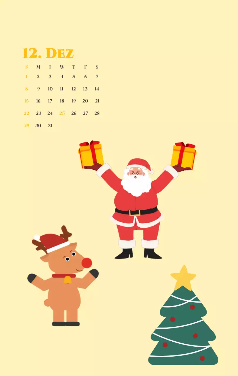 Kalender mit Jugendillustrationen auf gelbem und grünem Hintergrund