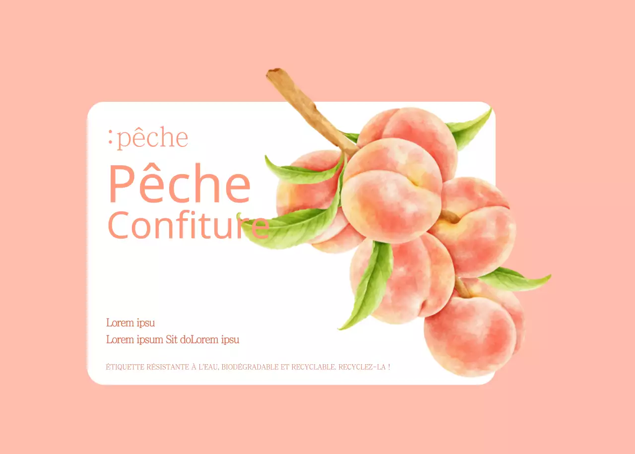 Étiquette d'emballage de confiture de pêches et de pommes en rose clair et vert