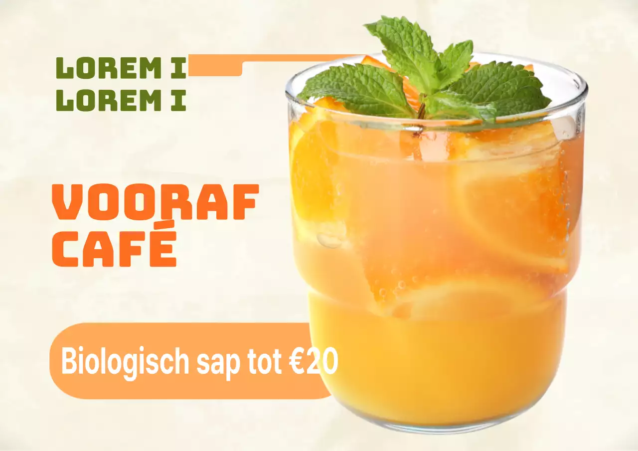 Minimalistische caféreclame voor evenementen in geel en oranje