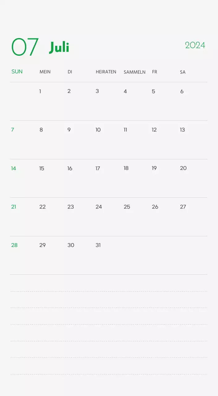 Ein Kalender mit einem Bild eines Welpen und einer niedlichen Botschaft in grünen Akzenten