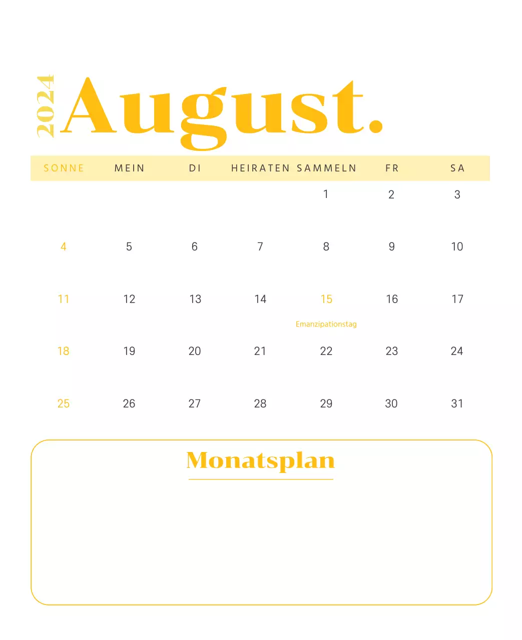 Kalender mit Jugendillustrationen auf gelbem und grünem Hintergrund