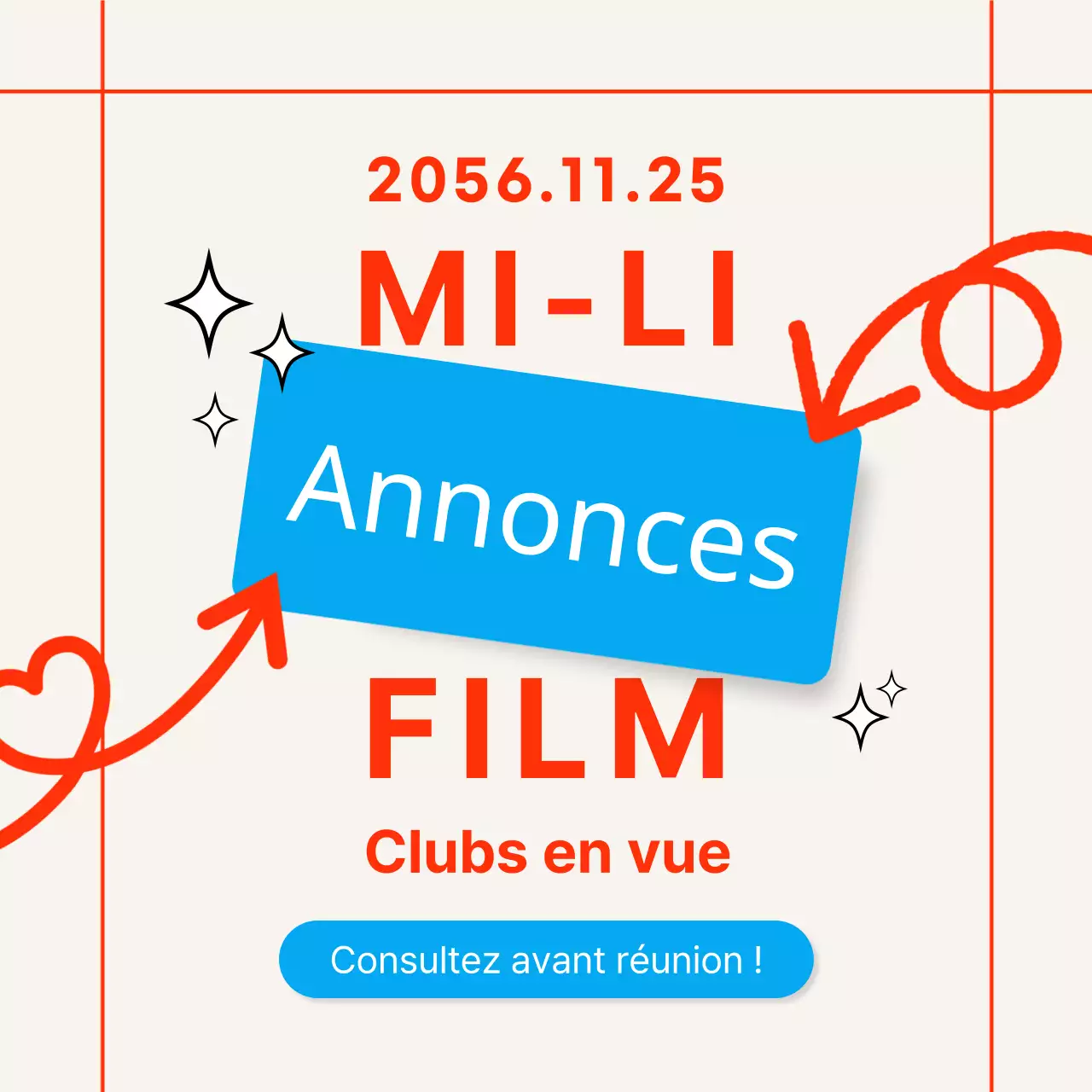 Annonces modernes de réunions de club en orange et bleu clair