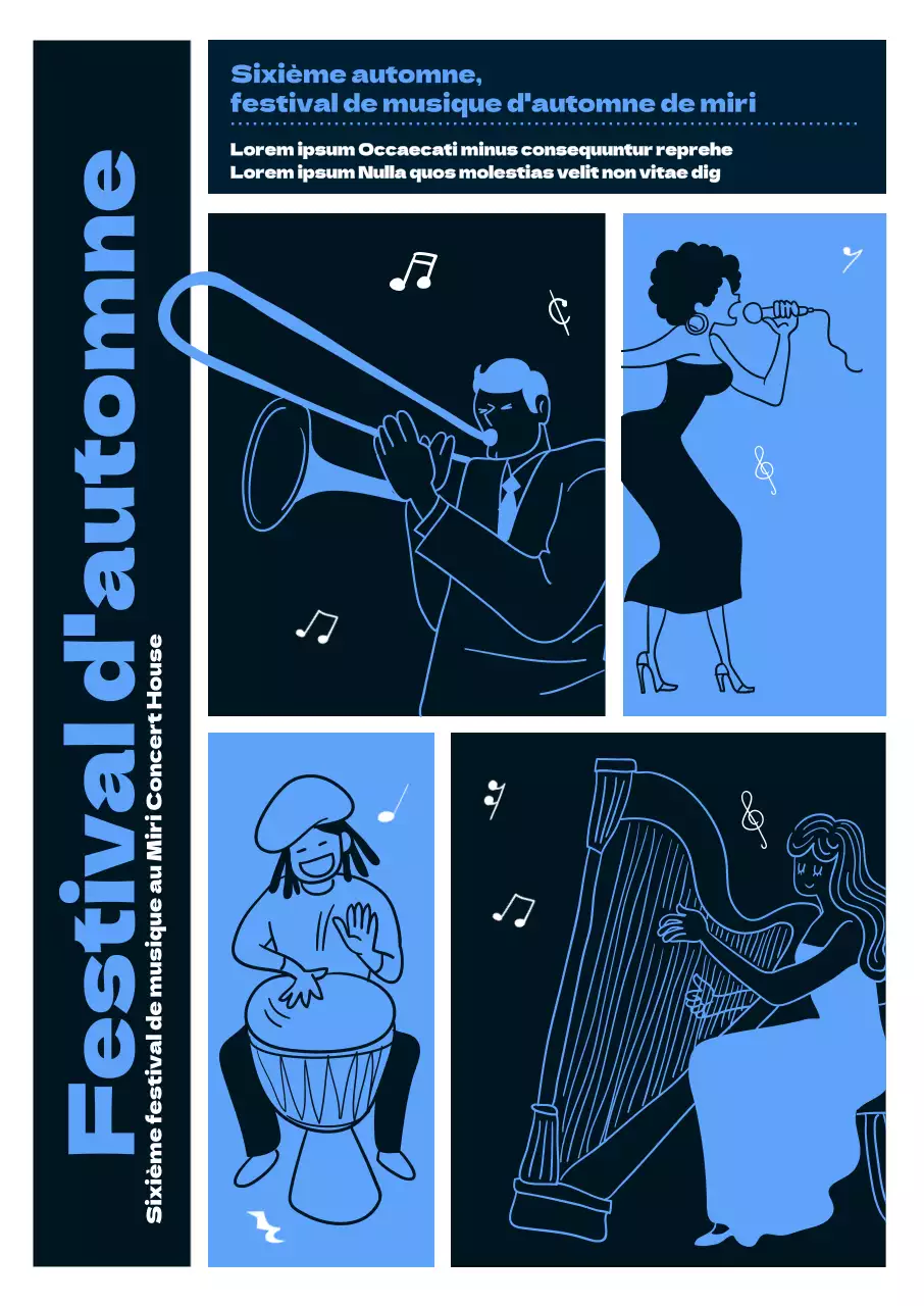 Promouvoir un concert de musique à l'ambiance bleue et branchée