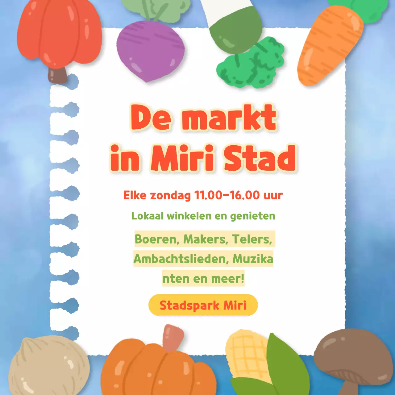 Promoot een leuke boerenmarkt in lichtblauw en oranje