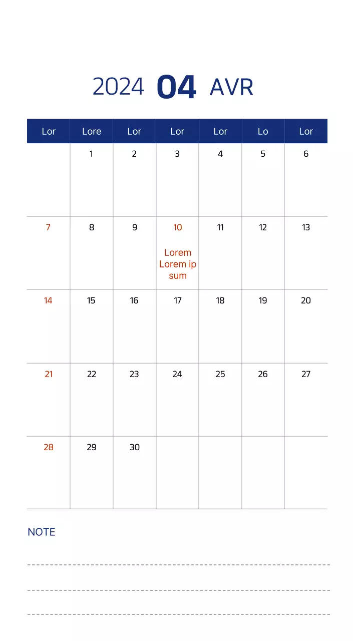 Calendrier simple avec des illustrations épurées en bleu