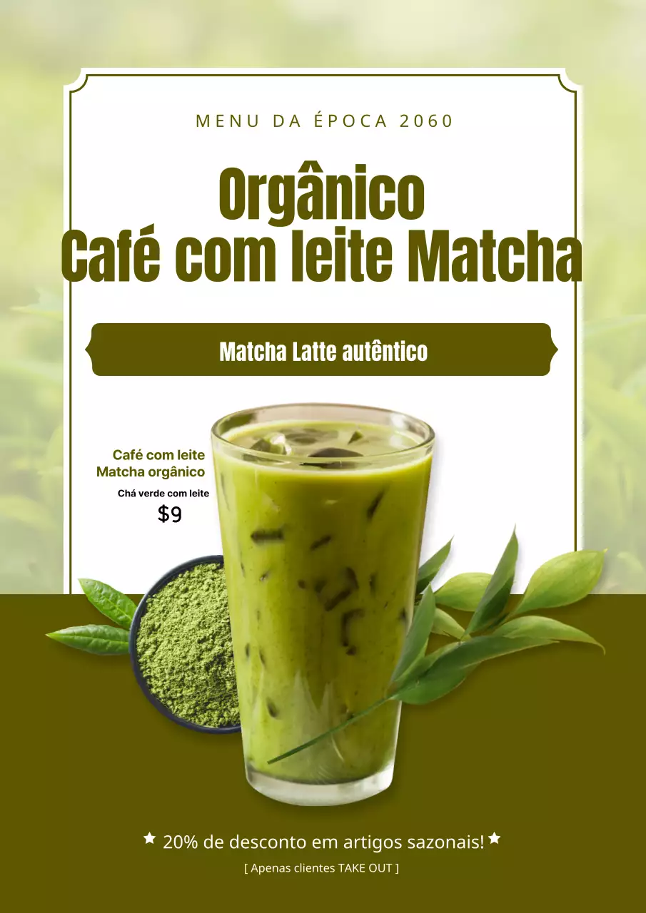 Promover um matcha latte verde e moderno