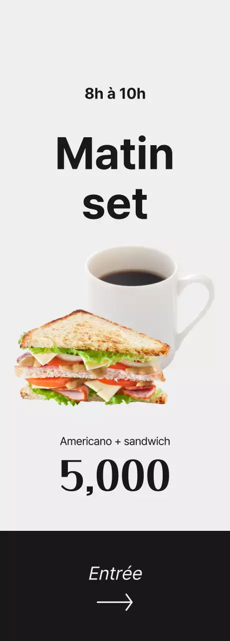 Faites la promotion de votre café avec des images de café et une police de caractères noire pour un look épuré.