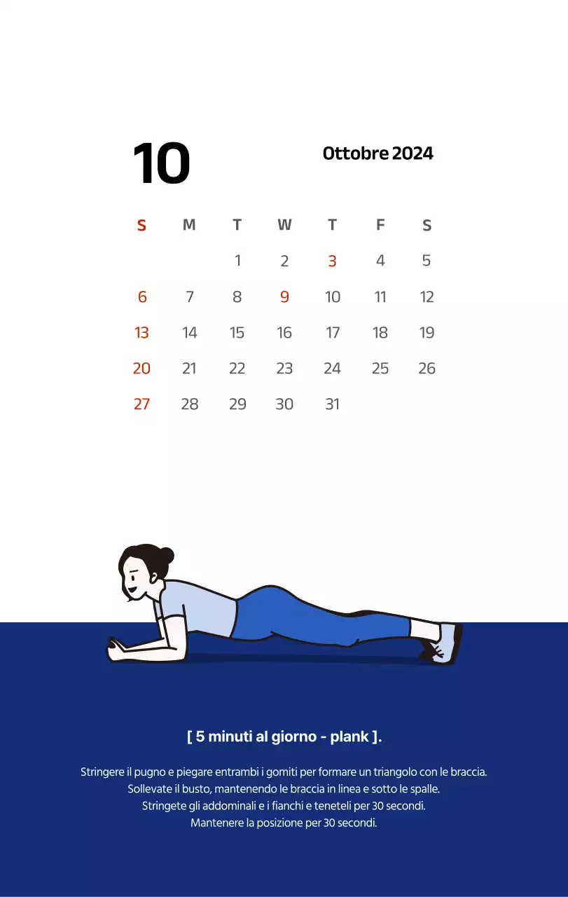 Calendario semplice con illustrazioni pulite in blu