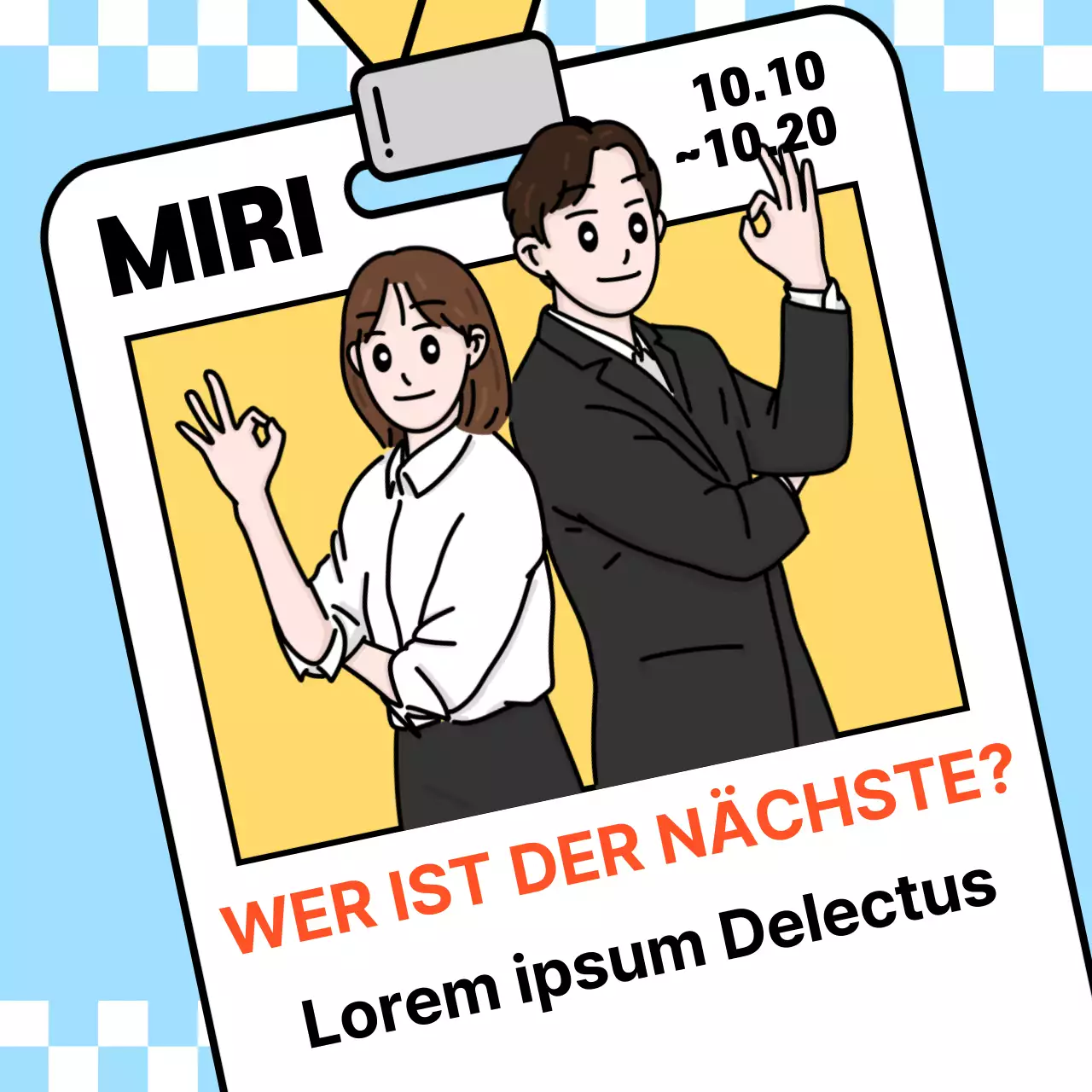 Kitschige Ankündigung neuer Mitarbeiter mit hellblauem Hintergrund