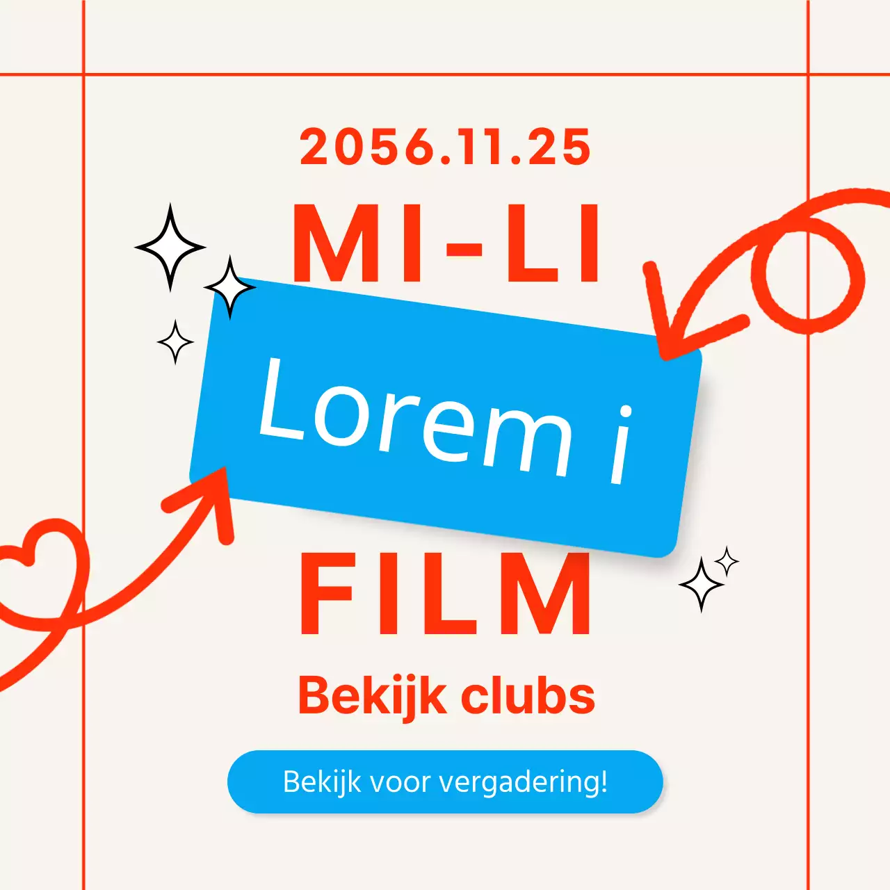 Moderne aankondigingen van clubbijeenkomsten in oranje en lichtblauw