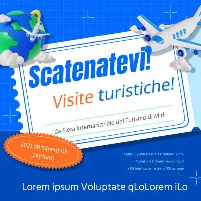 Promuovere una semplice fiera del turismo in blu e arancione