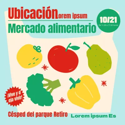 Promocione su mercado local con ilustraciones coloridas y frescas