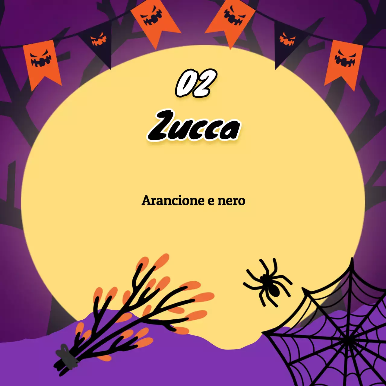 Presentazione delle decorazioni di Halloween fantasy in arancione e nero