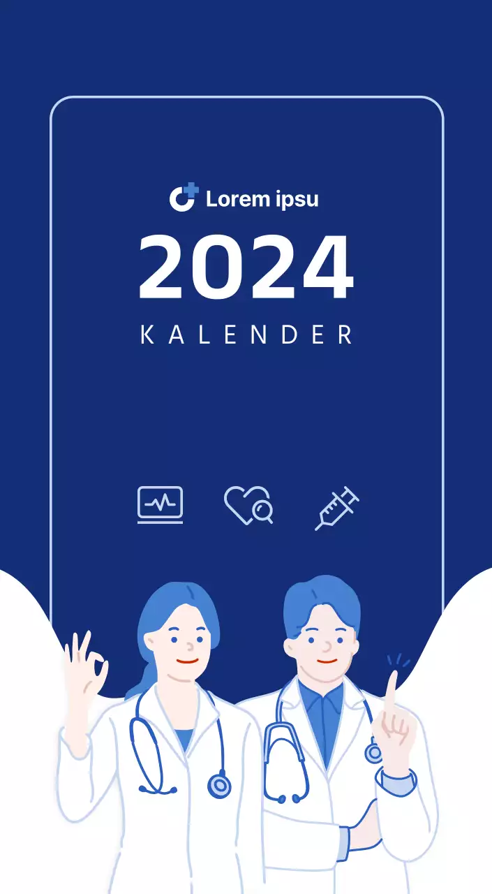 Eenvoudige kalender met strakke illustraties in blauw
