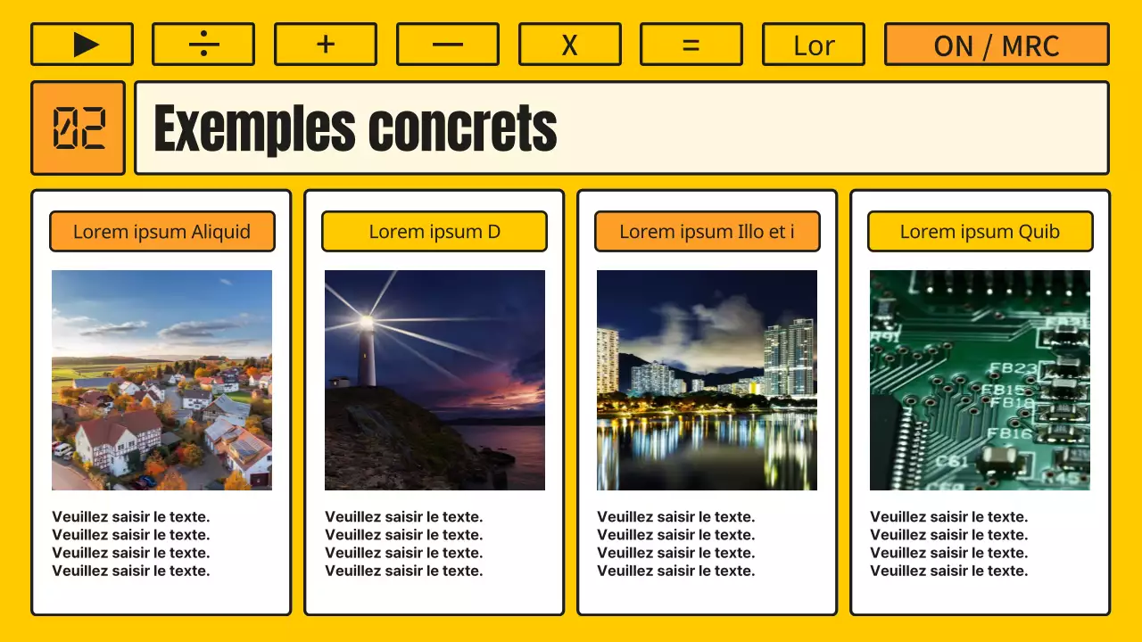 Cours de mathématiques avec une calculatrice jaune et orange kitsch