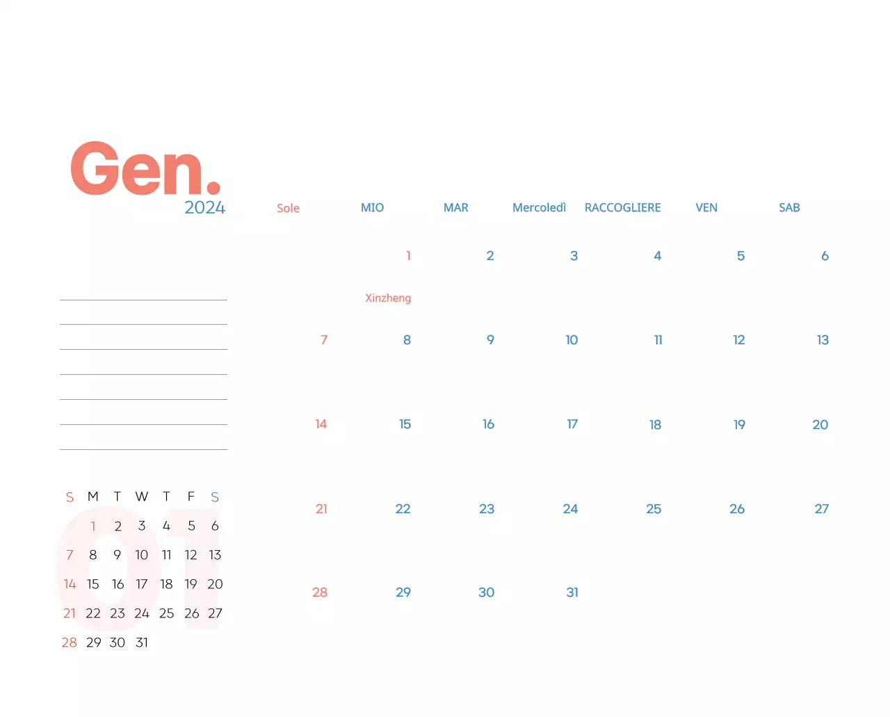 Calendario di lavoro con splendide illustrazioni