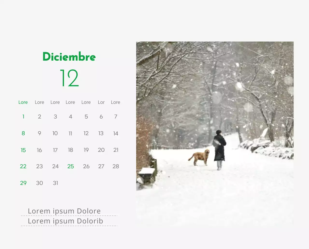 Un calendario con la imagen de un cachorro y un bonito mensaje en tonos verdes.
