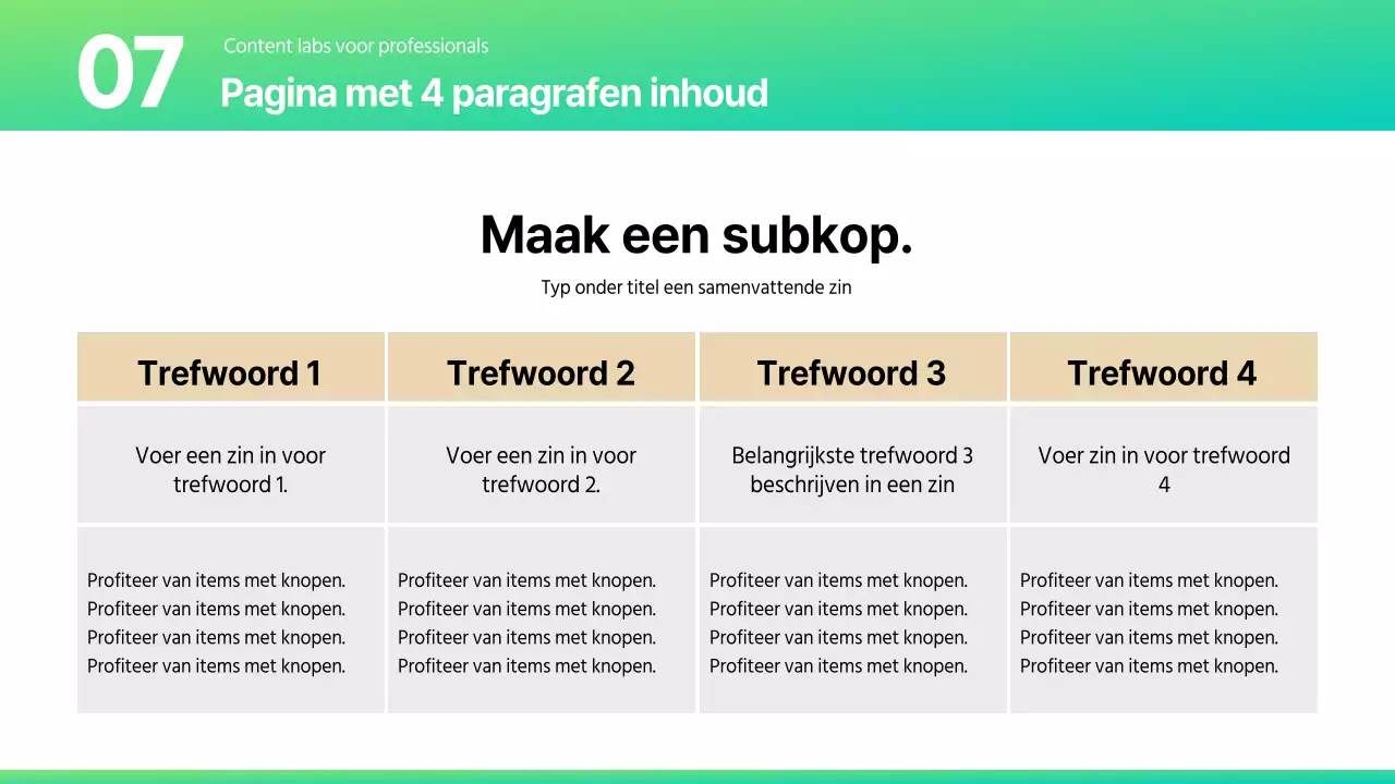 Een verscheidenheid aan lay-out rapporten in een trendy mint en beige kleurenschema