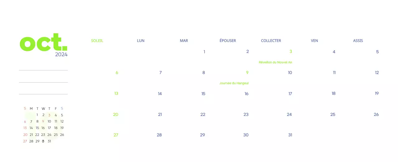 Calendrier de travail avec de belles illustrations