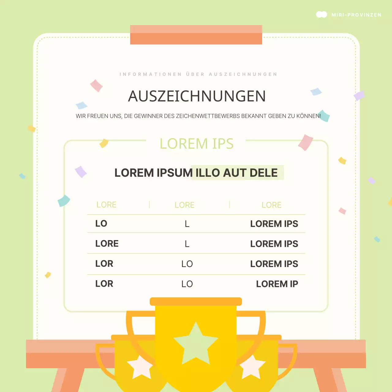 Förderung eines einfachen Wettbewerbs mit mint- und elfenbeinfarbenem Charakter