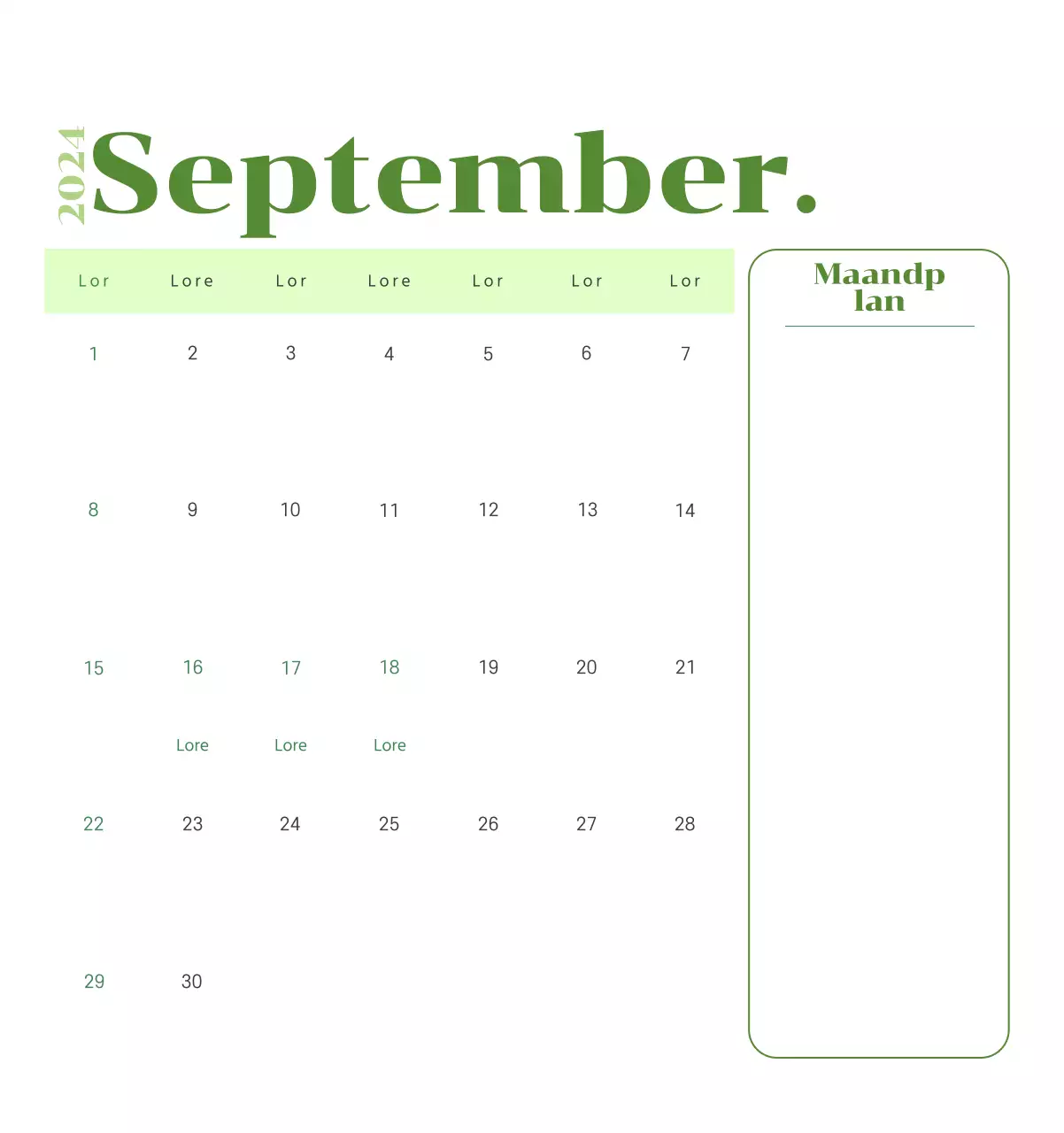 Kalender met jeugdillustraties op een gele en groene achtergrond