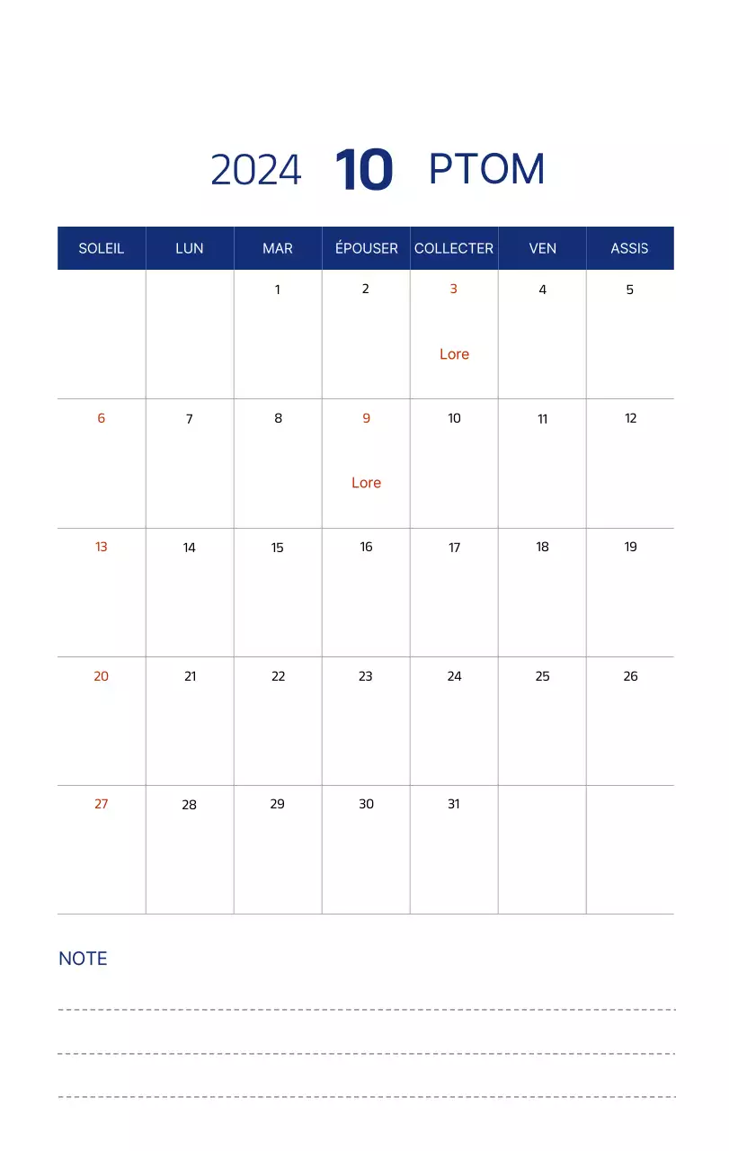 Calendrier simple avec des illustrations épurées en bleu