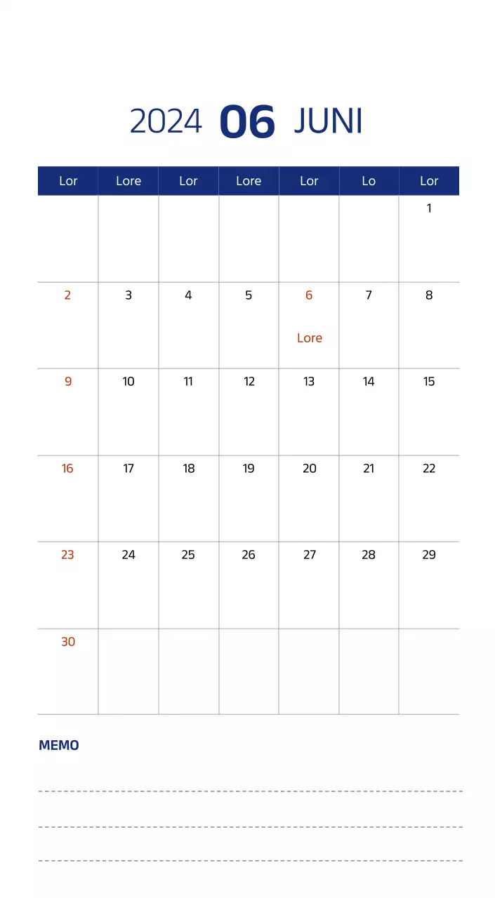 Eenvoudige kalender met strakke illustraties in blauw