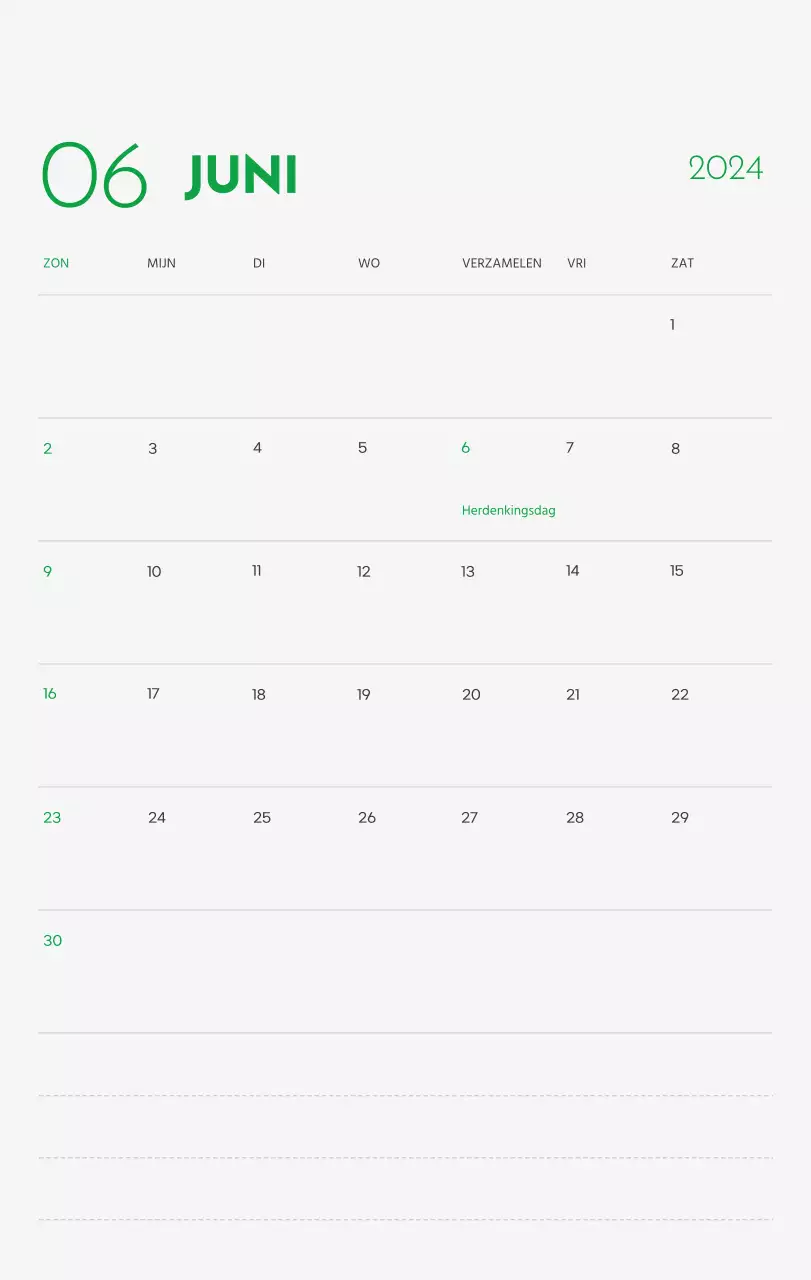 Een kalender met een afbeelding van een puppy en een schattige boodschap in groene accenten