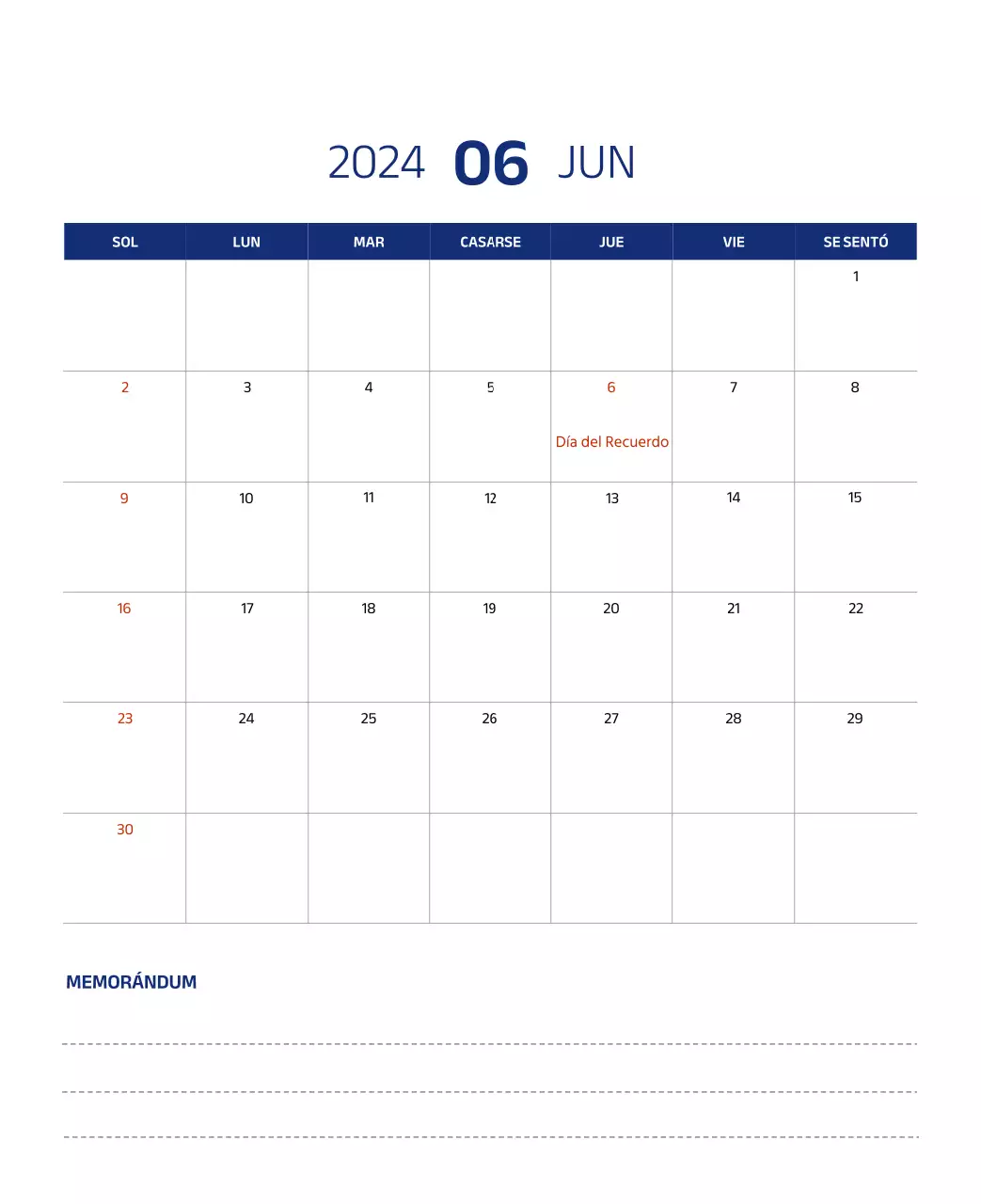 Calendario sencillo con ilustraciones limpias en azul