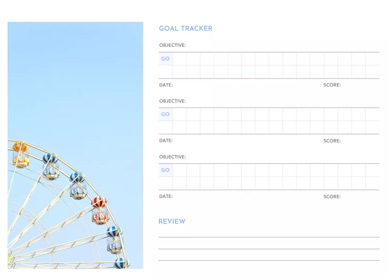 Goal Tracker calendar with a splash of blue