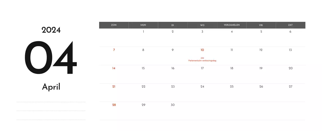 Een eenvoudige bedrijfskalender in grijs