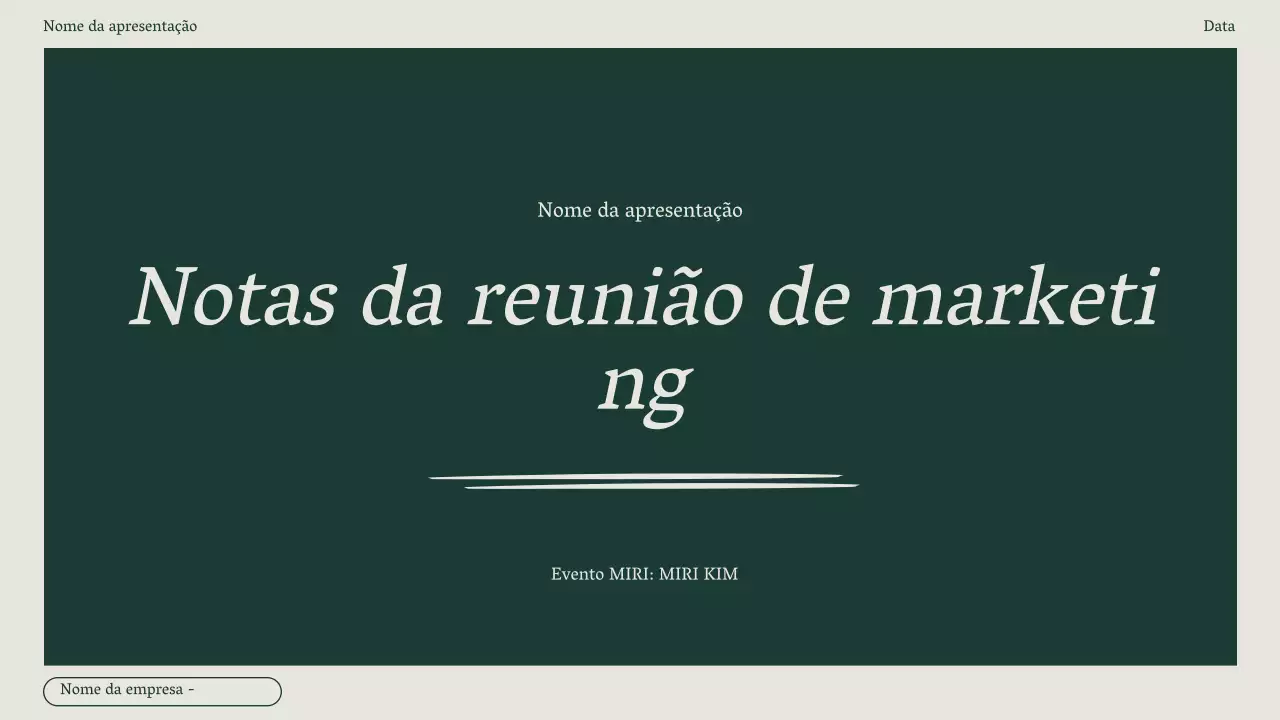 Relatório de actas de reunião de marketing minimalista em verde e bege