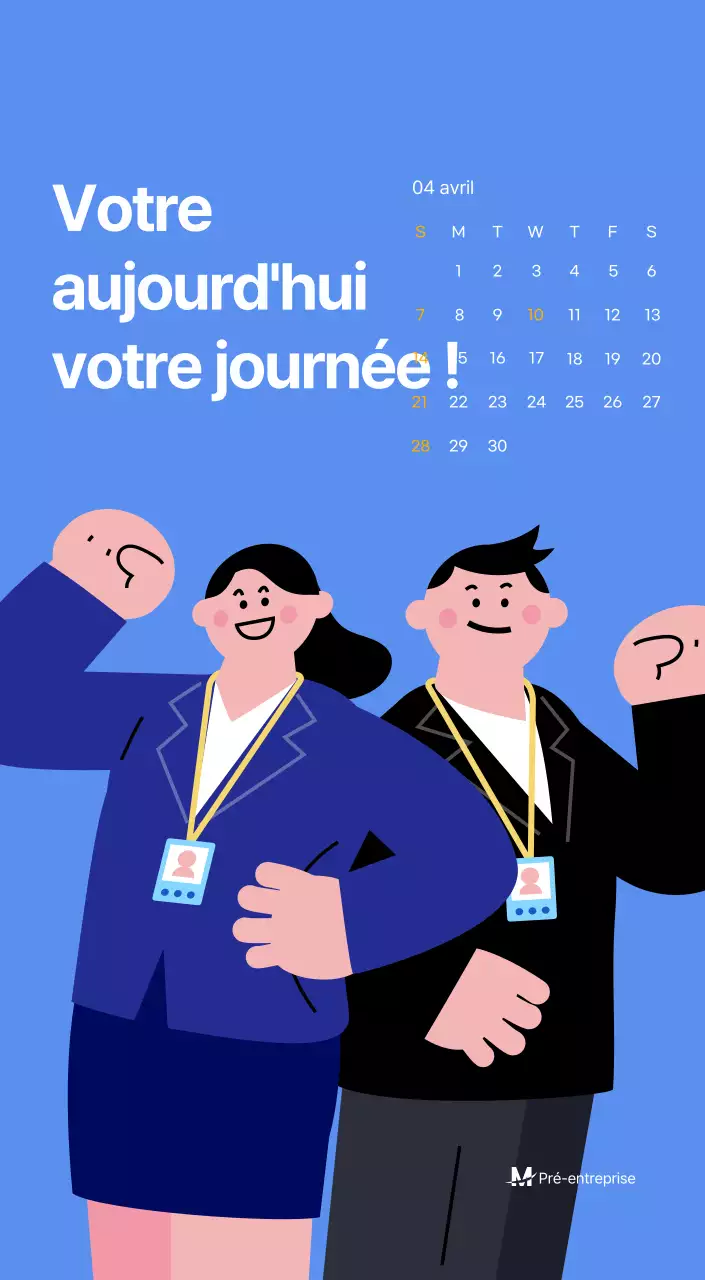 Calendrier de motivation avec des illustrations énergiques et des citations positives sur un fond bleu clair