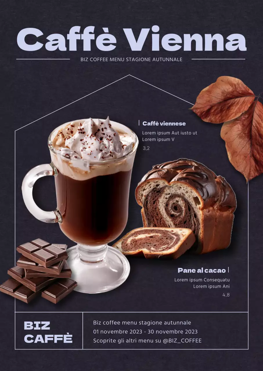 Promuovere le bevande del caffè con uno sfondo scuro e un'atmosfera autunnale