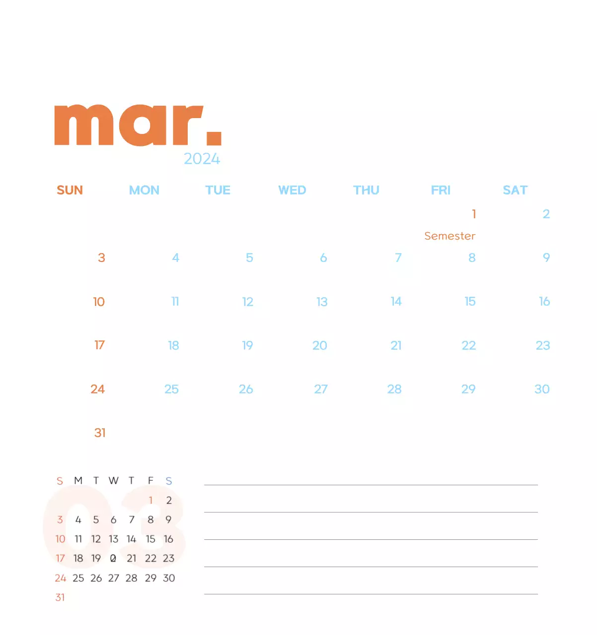 Work calendar with beautiful illustrations